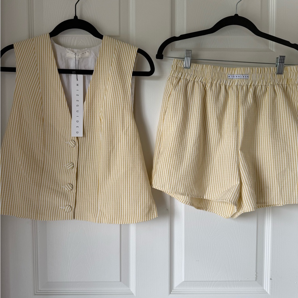 Yellow Striped Summer Vest/Shorts Set